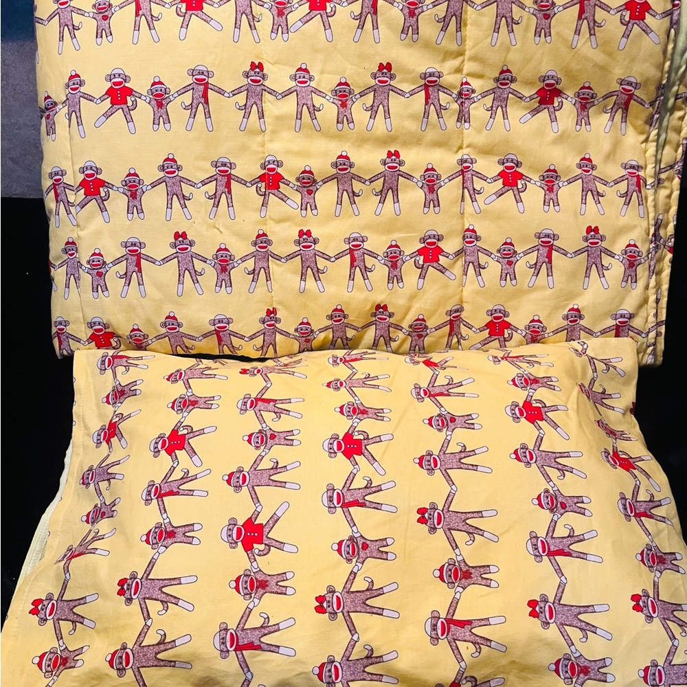Iconic Sock Monkey Toddler Quilted Comforter/Travel/Security Blanket and Pillow
